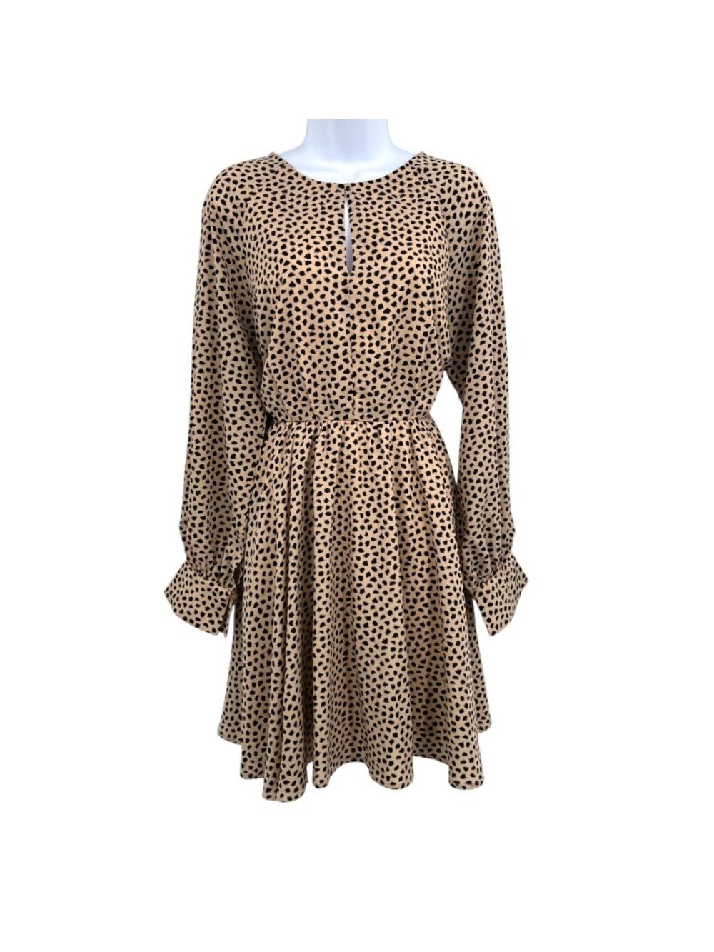 She + Sky Boho Chic Woven Dot Split Back Keyhole Dress Taupe Beige Large NWT